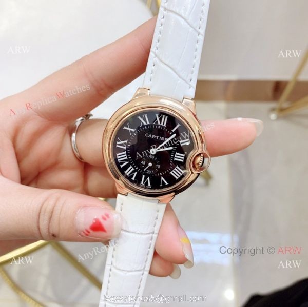 Fake Cartier Ballon Bleu Cartier Watch Lady 36mm Blue Leather Band 1
