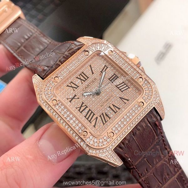 Cartier Santos 100 Diamond Replica Watch SS Full Diamond 1