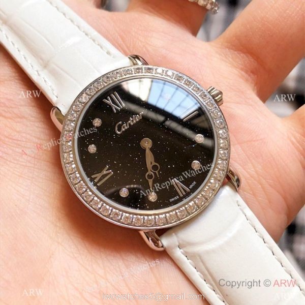Copy Cartier Rose Gold Black Dial Watch 33mm Ladies 1