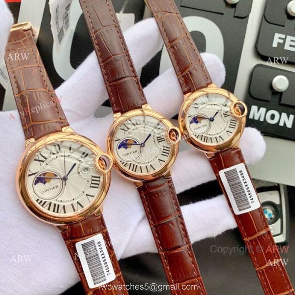 Ballon Bleu de Cartier Moonphase Copy Watch Black Leather Strap 1