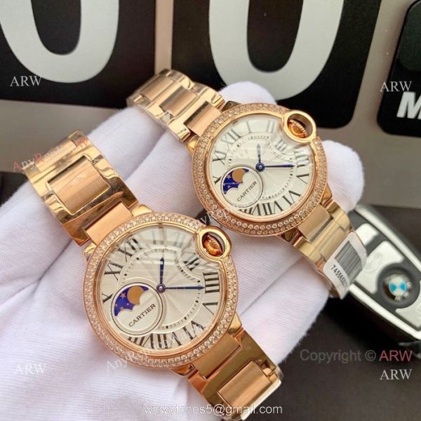 Copy Cartier Ballon Bleu Moon phase Diamond Watch Quartz Movement 1