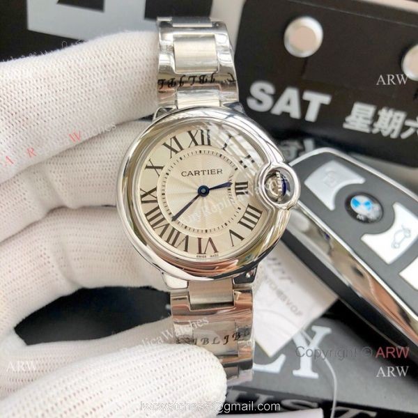 Ballon Bleu Cartier Quartz watch Copy Stainless Steel White Mop Face 33mm 1