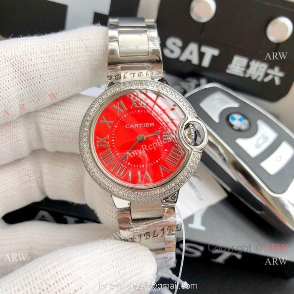 Stainless Steel Pink Dial Womens Fake Cartier Watch 33mm 1