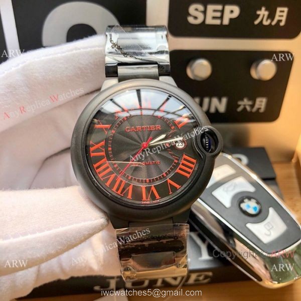Replica Cartier Ballon Bleu Cartier 42mm PVD Black Dial Watch Swiss 8215 1
