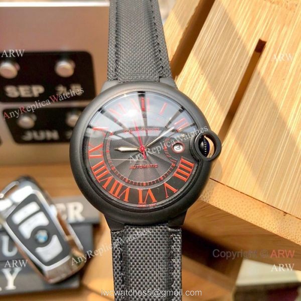 Replica Ballon Bleu De Cartier Asia 8215 Watch PVD Case Leather Band 1