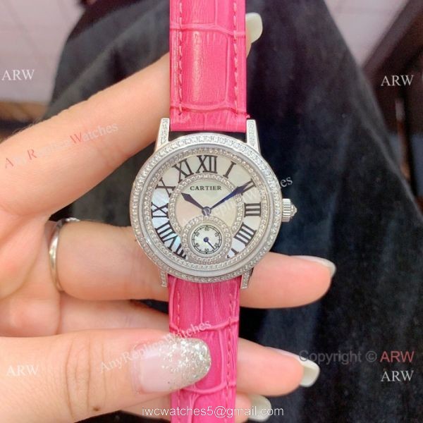 Fashion Cartier Watch Lady Diamond Bezel Black Leather Strap 1
