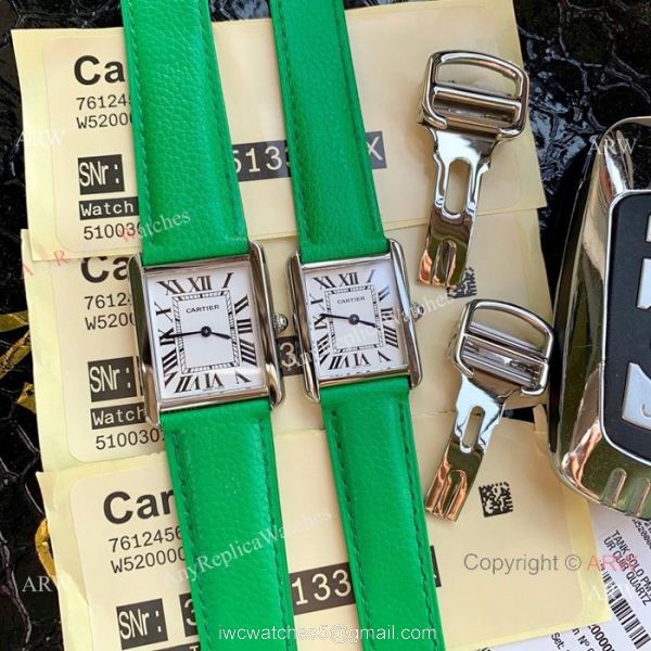 Cartier Solo Tank Quartz Watch SS Orange Leather Band 1