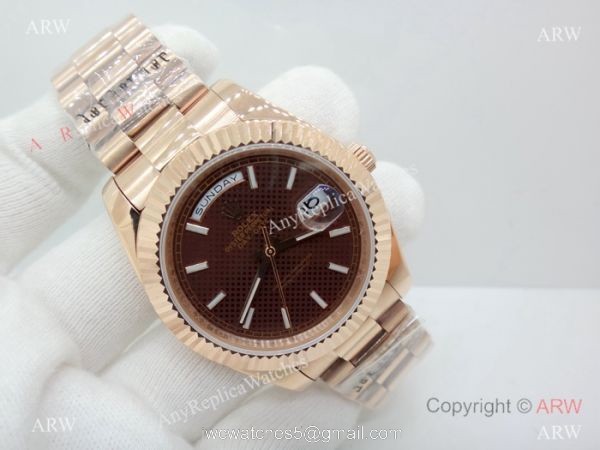 Copy Rolex Day-Date Chocolate Dial Rose Gold 40mm Watch 1