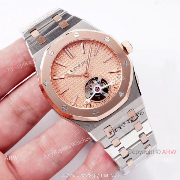 Copy Audemars Piguet Royal Oak Tourbillon Swiss 2924 Watches 2-Tone Rose Gold 1