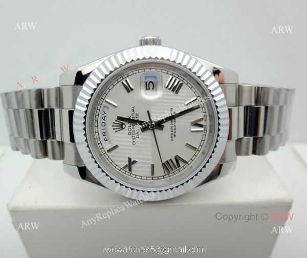 New Rolex Day Date President Replica Stainless Steel White Dial Watch 40mm 1