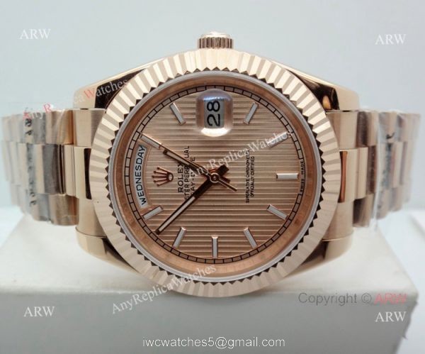 Replica Presidential Rolex Day date 40mm Watch Rose Gold stripped Dial 1
