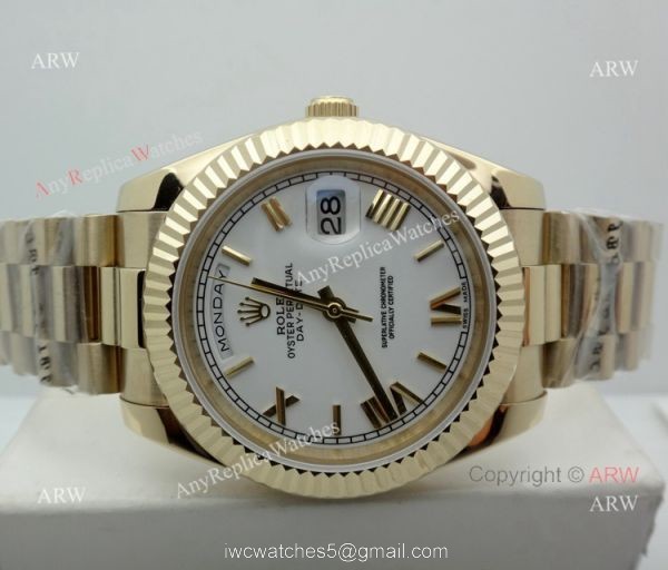 Rolex Day-Date White Dial Yellow Gold Watch 40mm Rolex Presidential Replica Watch 1