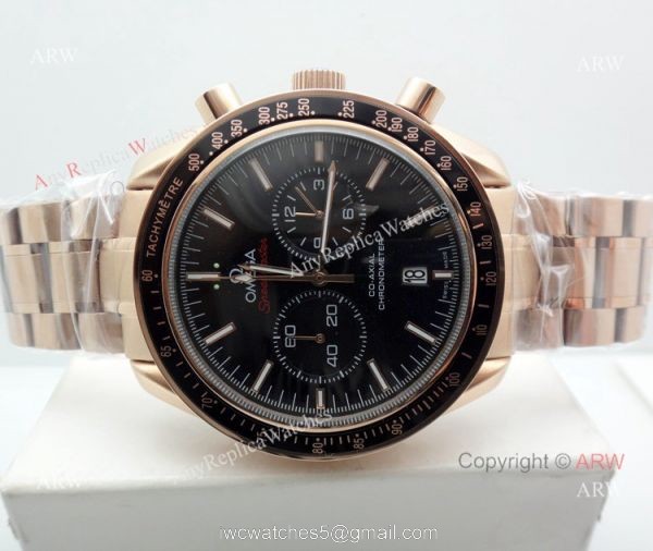 Copy Omega Speedmaster Rose Gold Black Chronograph Watch 45mm 1