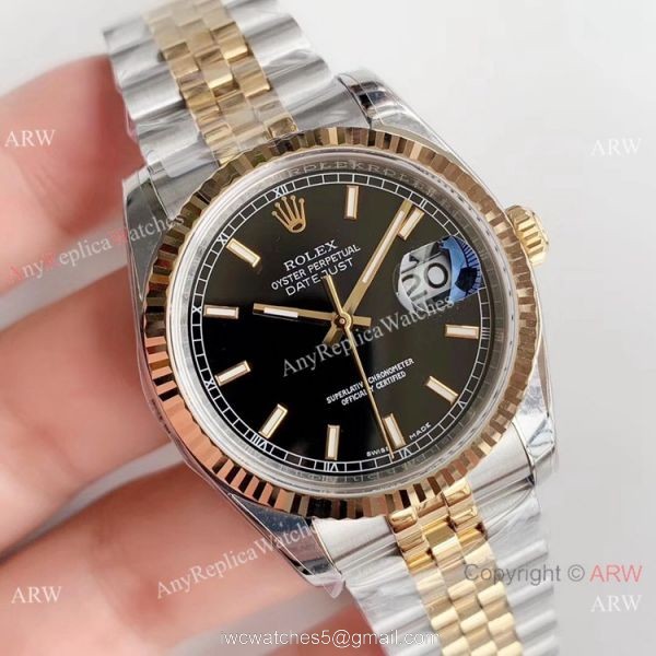 Replica AR Factory V2 Swiss 3135 Rolex Datejust Black Dial Jubilee Watch 36mm 1