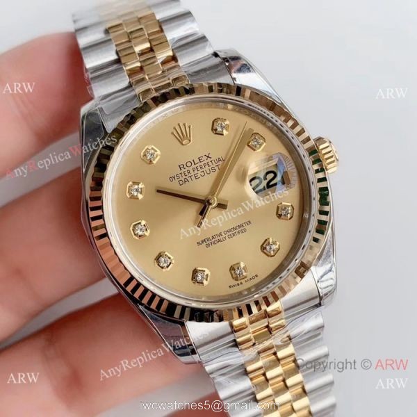 Rolex ?R Factory Datejust Two-Tone Diamond Swiss Replica Watch V2 Version 1