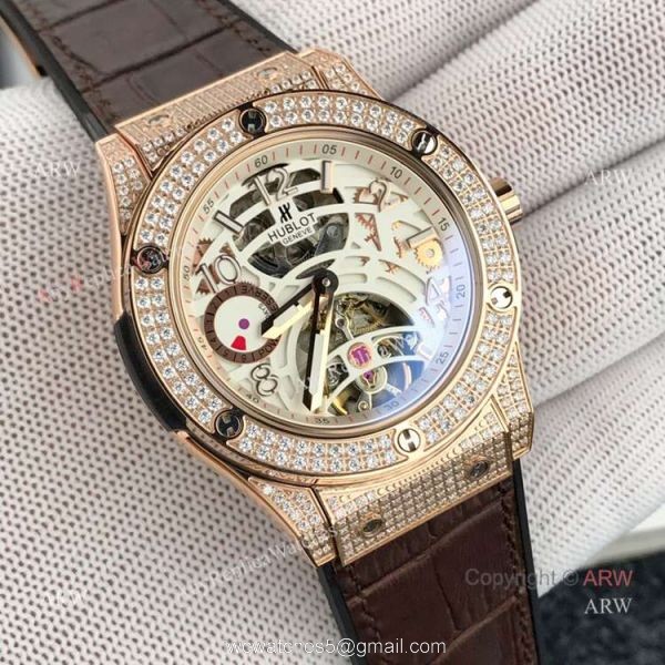 New replica Hublot Classic Fusion Rose Gold Diamond Watch Black Face 1