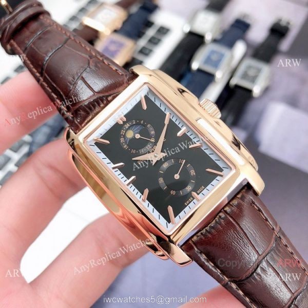 Patek Philippe Gondolo Moonphase Mens Watch SS Black Leather Strap 1