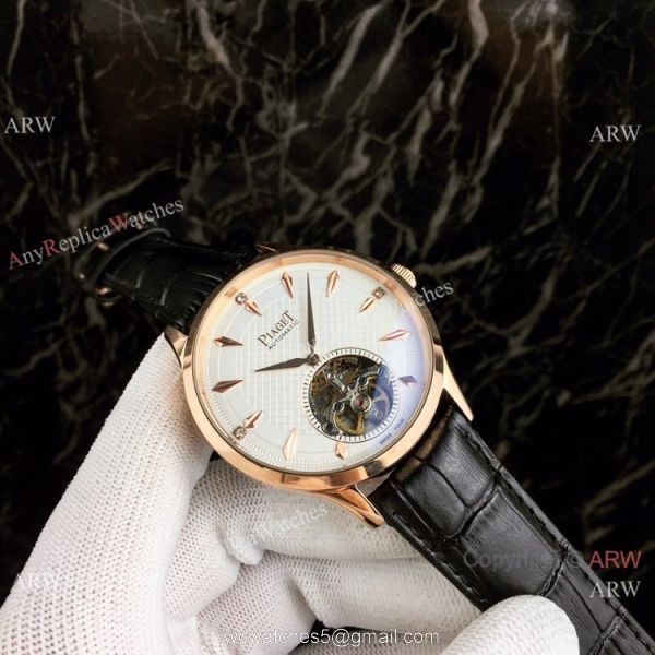 Piaget Polo Tourbillon Copy Watches White Dial Black Leather Strap 1
