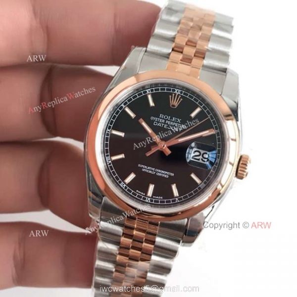AR Factory V2 Rolex Datejust Black Face Two Tone Rose Gold Watch Rolex ?R 3135 Movement 1