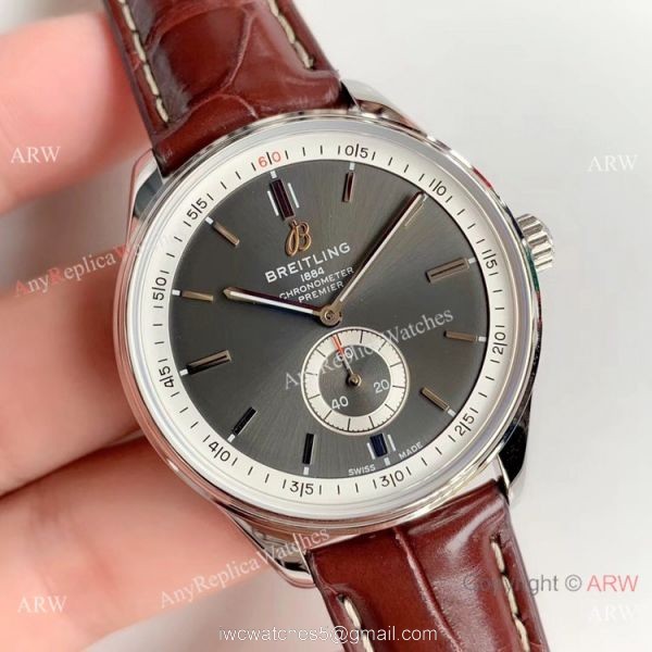 Swiss Grade Copy Breitling Premier 40mm Watch Gray Rhodium Face Leather Strap 1