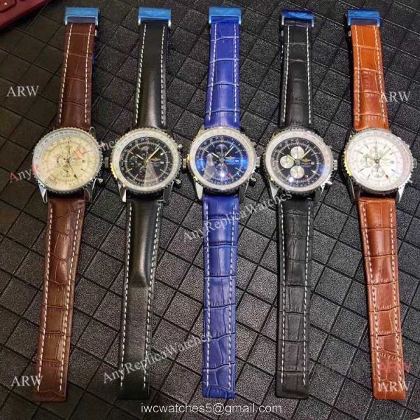 Copy Breitling Navitimer world GMT Chrono Watch Blue Dial Blue Leather Strap 1