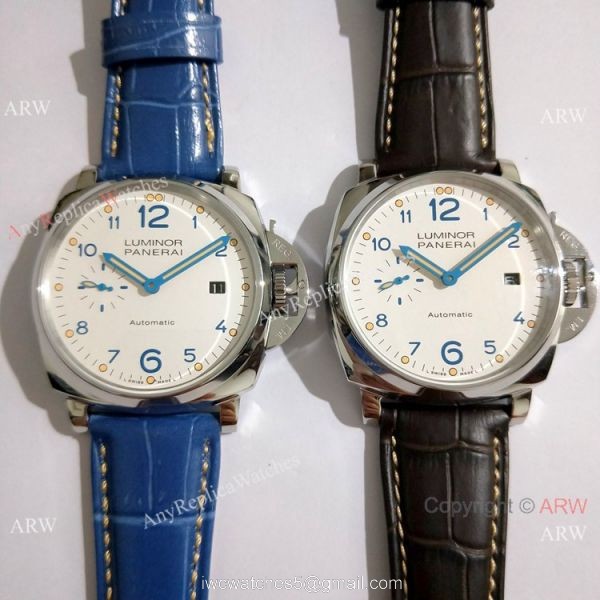 Copy Panerai Luminor Due PAM906 42mm Watch SS Blue Leather Strap 1