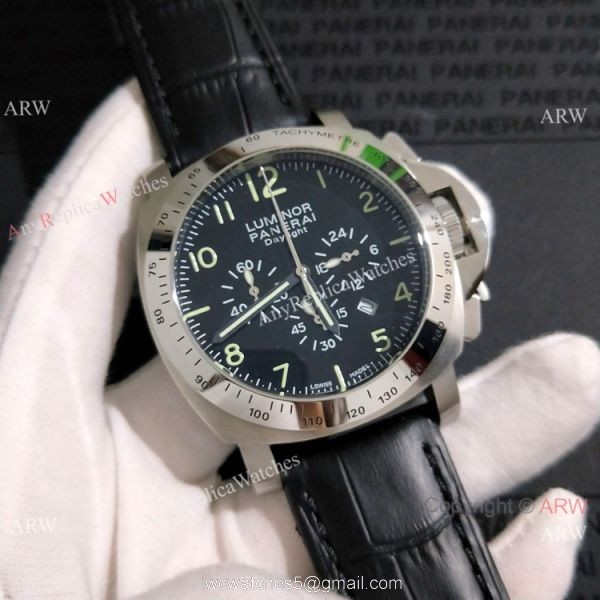 High Quality Panerai Luminor Daylight 44mm Black Dial Black Leather Strap 1