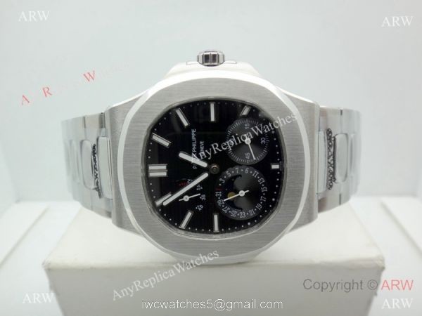 Copy Patek Philippe Nautilus Power Reserve Watch Stainless Steel Black 40mm 1