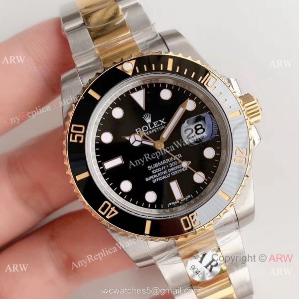 Copy Rolex Submariner AR Factory 2-Tone Black Dial 3135 Watch 1