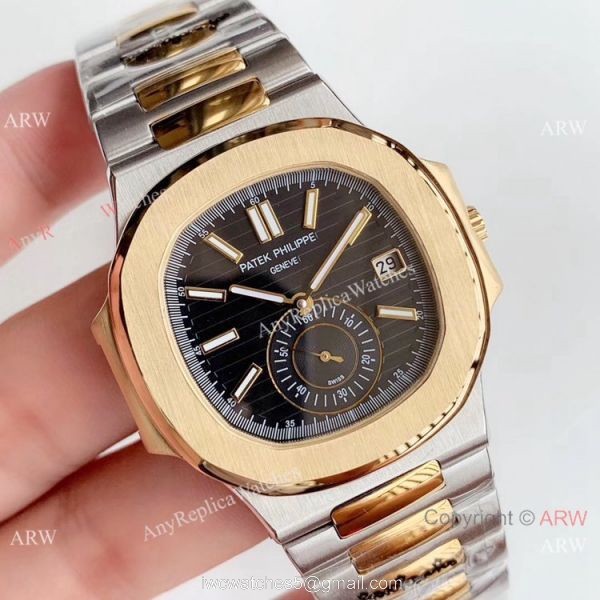 Highest Quality Copy Patek Philippe Nautilus Two Tone Black Watch Swiss Grade 1 1