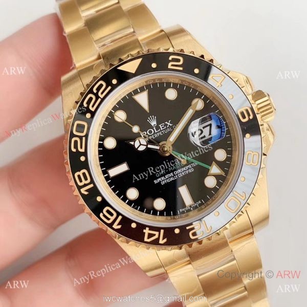 (EW Factory) Swiss Copy Rolex GMT-Master II 2836 Watch Yellow Gold Black Ceramic 1