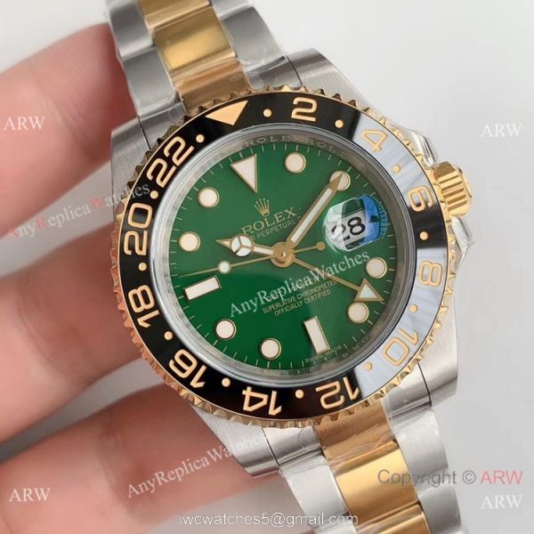 (EW) Two Tone Green Face Rolex Replica GMT-Master II Watch 40mm 1