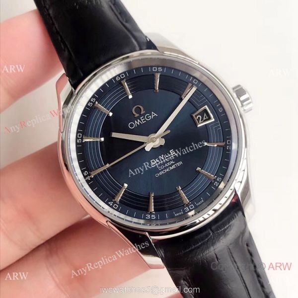 Copy Omega De Ville Hour Vision VSF 1:1 8500 Watch Dark Blue Leather Strap 1