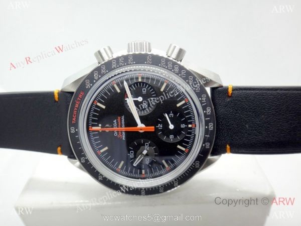 (OM)Swiss Replica Omega Speedmaster Moon SS Black Bezel Watch 1