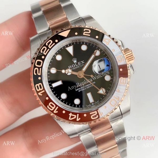 (EW) Swiss Copy Rolex GMT-Master II Root-beer 2 Tone Rose Gold Watch 40mm 1