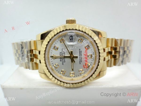 Clone Rolex Datejust Silver Dial Jubilee Watch Yellow Gold 31mm 1