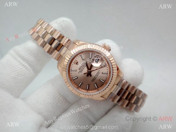 Rose Gold Rolex Presidential Replica Watch 28mm Women 1