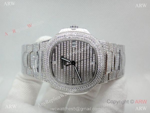 Swiss Grade Copy Patek Philippe Nautilus Jumbo Cal 324 Watch Stainless Steel Iced Out 1