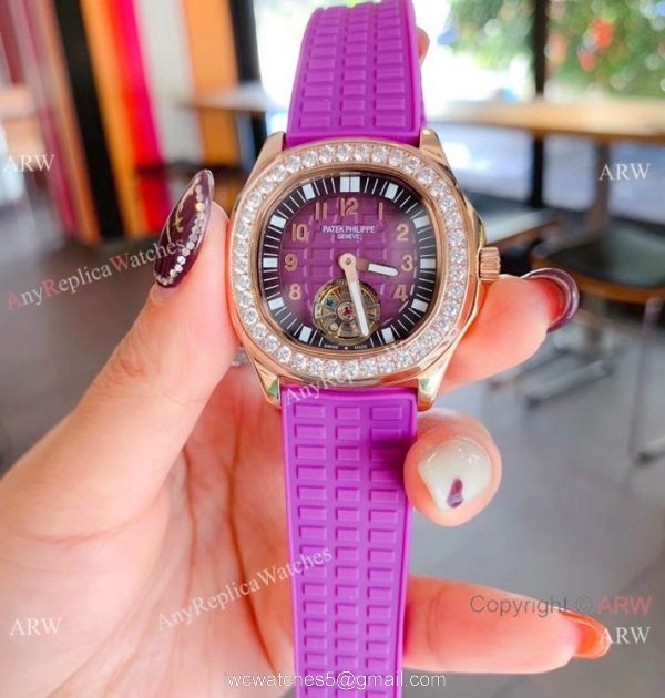 Clone Patek Philippe Aquanaut Tourbillon Women Watches Rose Gold Diamond Bezel 1