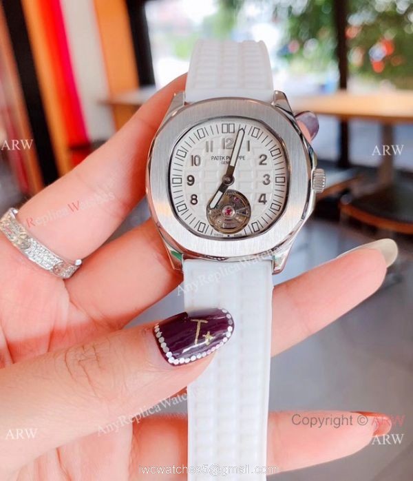 Copy Patek Philippe Tourbillon Black Rubber Strap Watches Women Size 1