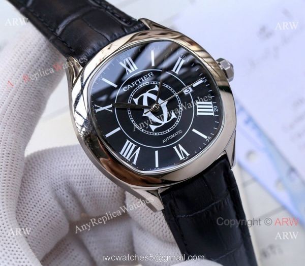 Copy Cartier Drive De automatic Watches Black Leather Strap 1