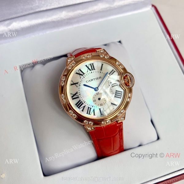 Cartier Ballon Bleu de Rose Gold White MOP Dial Watch 36mm 1