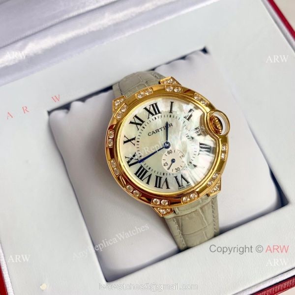 Copy Cartier Ballon Bleu 36mm Watch Yellow Gold White MOP Dial 1