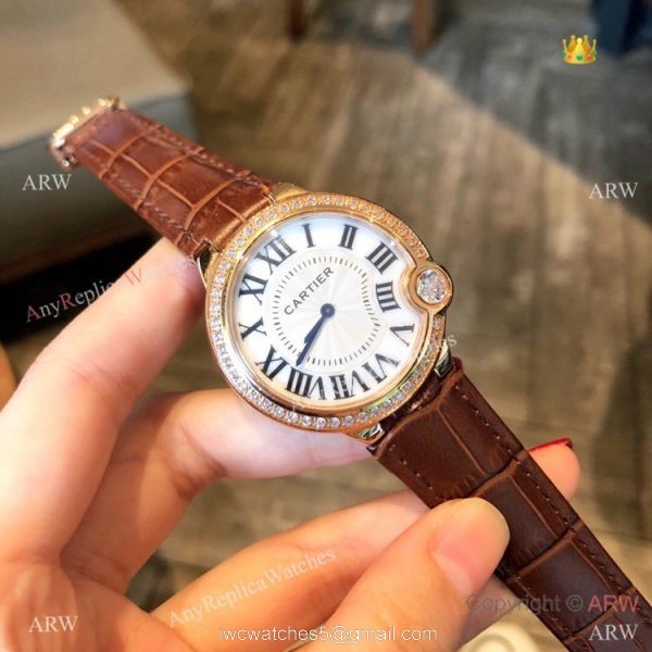 High Quality Cartier White Roman Dial Diamond Watch 36mm 1