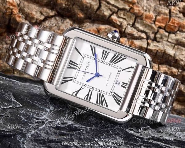 Replica Cartier Tank Solo Stainless Steel Black Roman Dial Watch Automatic 1