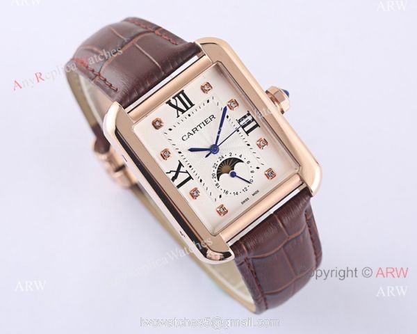 Cartier Tank Solo Moonphase Copy Watch White Dial Black Leather Strap 1