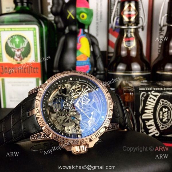 Roger Dubuis Excalibur 46 Skeleton Replica Watch Rose Gold White Dial 1