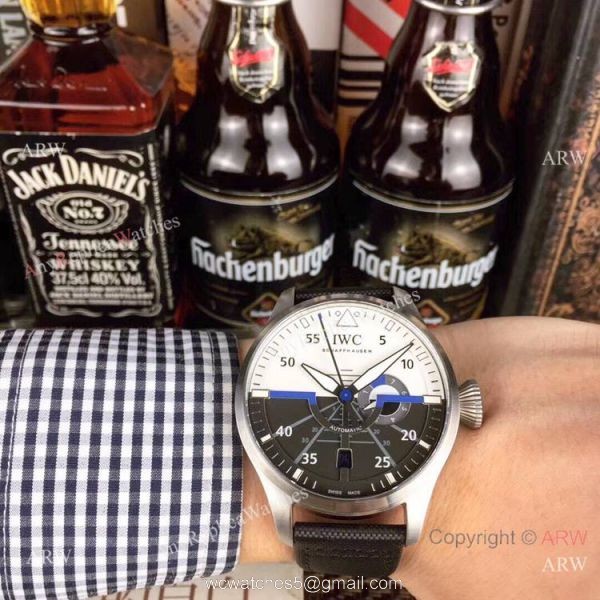 Swiss Replica IWC Pilots Top Gun SS Black Leather Strap Watch 1