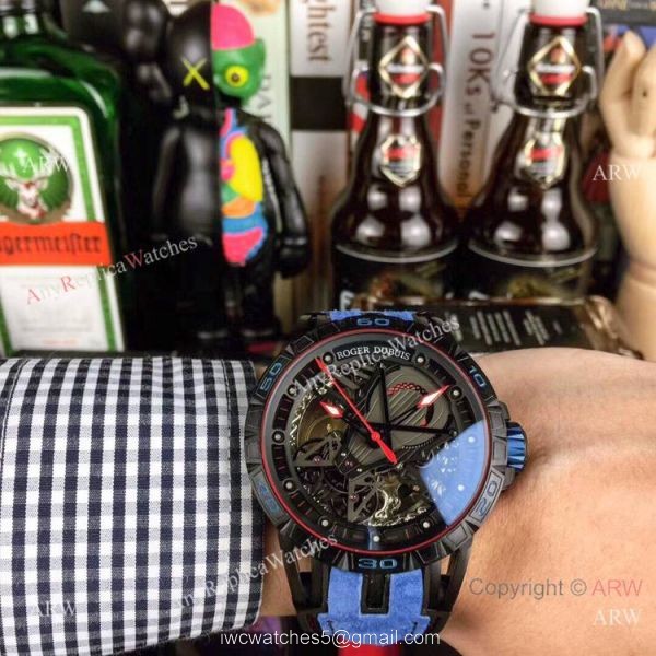 Roger Dubuis Excalibur Skeleton Copy Watch Black DLC Case 46mm 1
