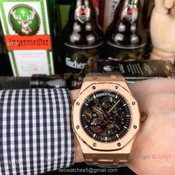 Copy Audemars Piguet Royal Oak Skeleton Rose Gold Watch 44mm 1